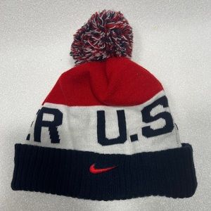 Nike Red, White, and Blue Pom-Pom Beanie